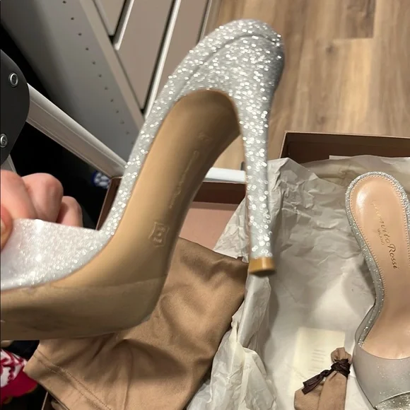 Gianvito Rossi Silver and Cream Women's Shoes
